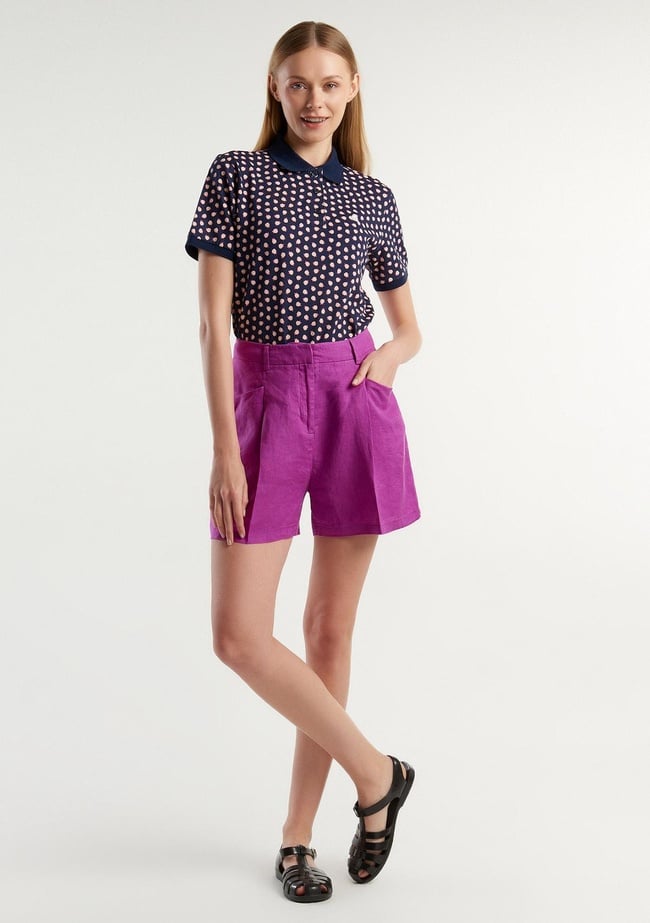  Kadın Mor %100 Keten Kısa Şort