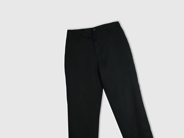  Erkek Siyah %100 Keten Arkası Yama Pantolon