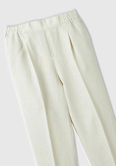  Kadın %100 Keten Beli Lastikli Pantolon