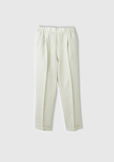  Kadın %100 Keten Beli Lastikli Pantolon