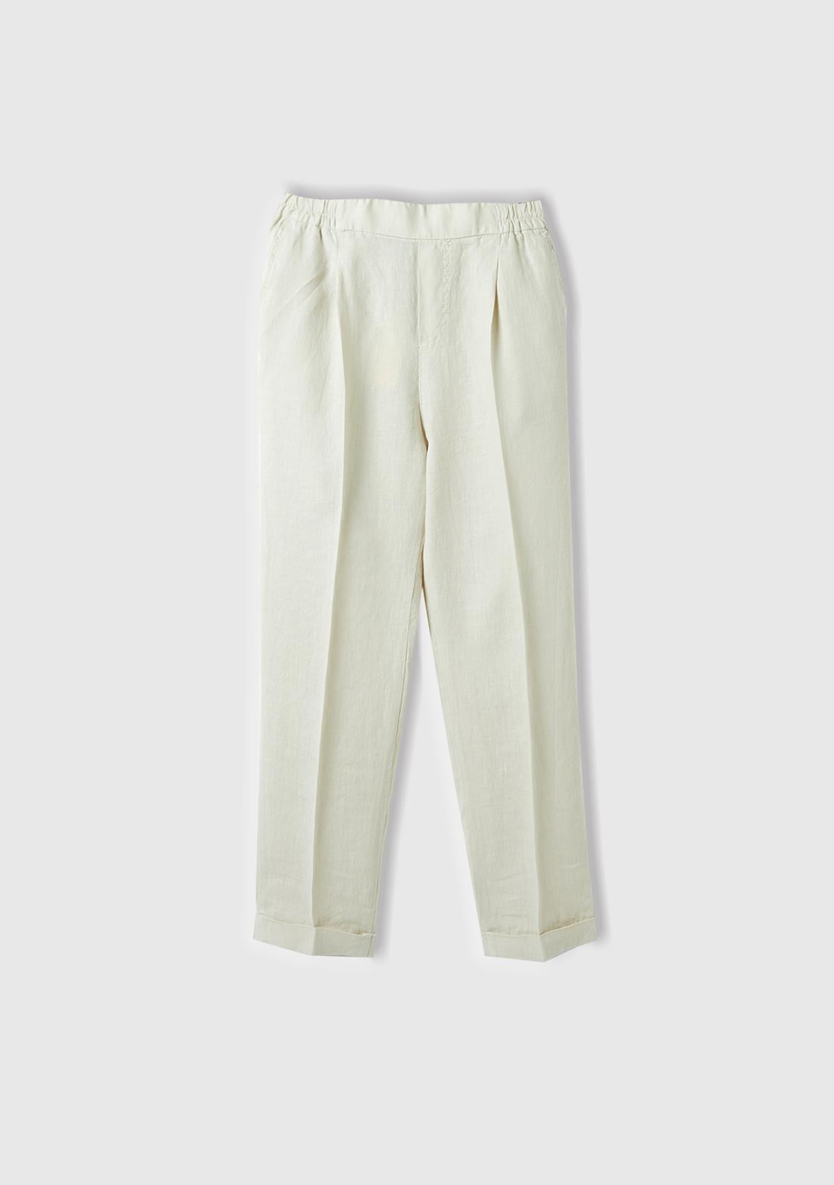  Kadın %100 Keten Beli Lastikli Pantolon