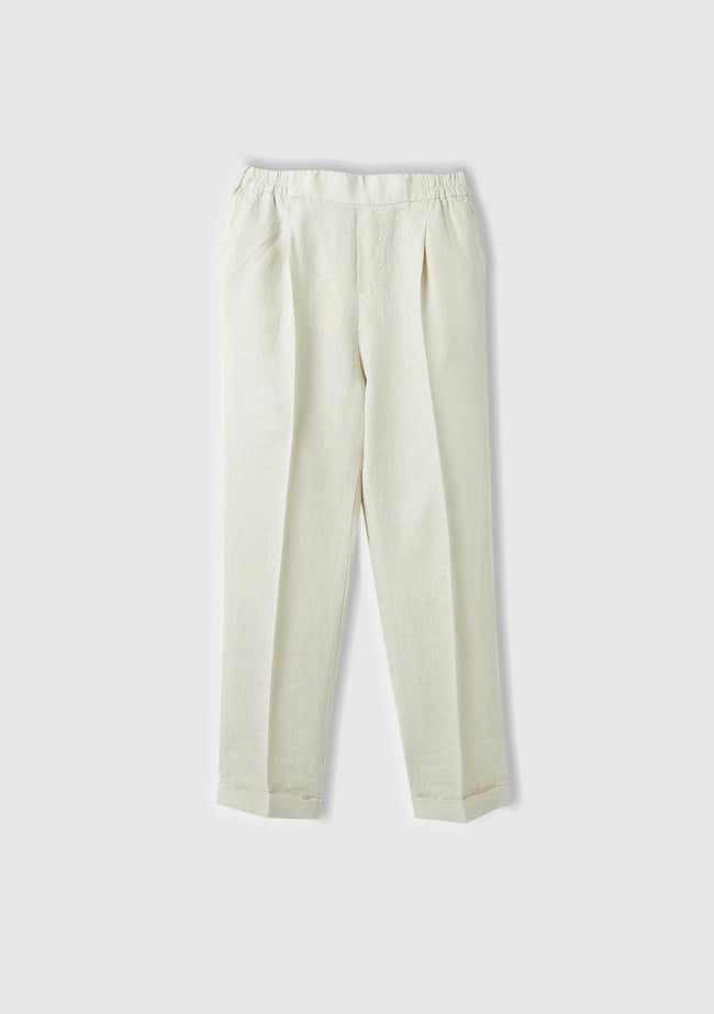  Kadın %100 Keten Beli Lastikli Pantolon