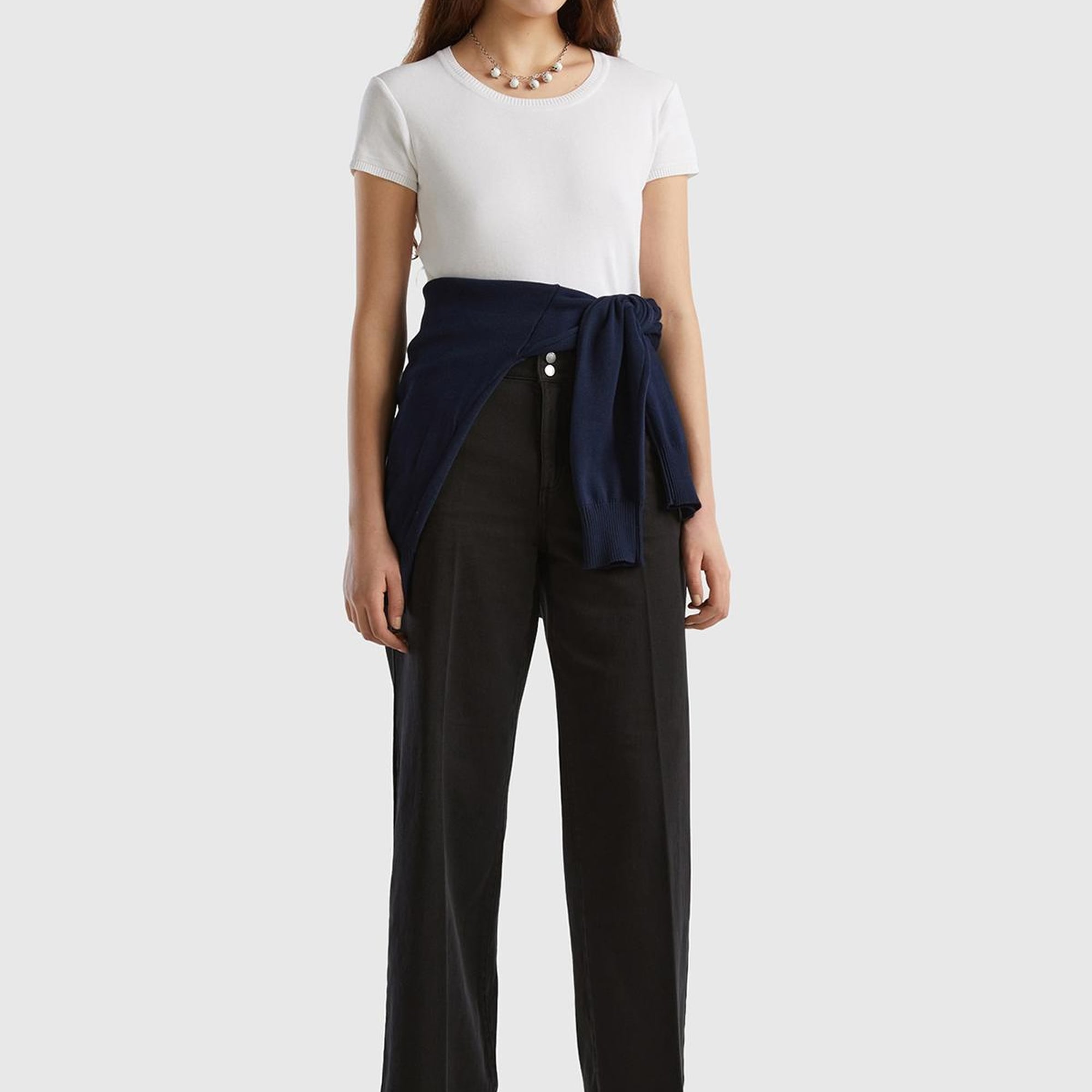 Kadın Siyah Beli Lastikli Geniş Paça Denim Pantolon