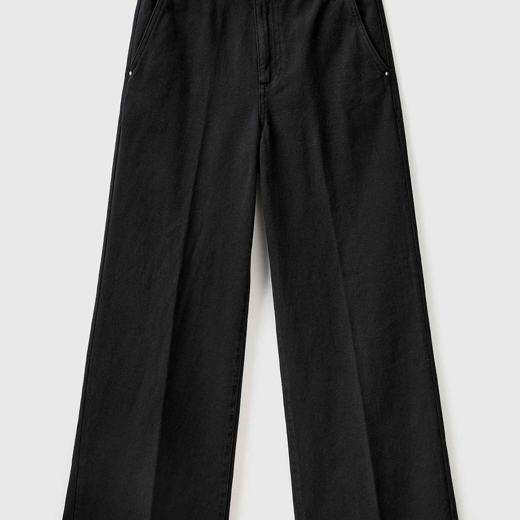 Kadın Siyah Beli Lastikli Geniş Paça Denim Pantolon