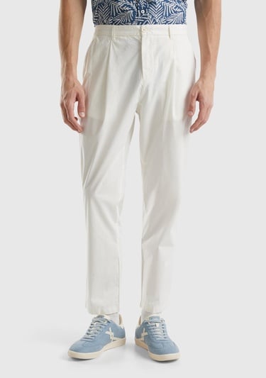  Erkek Krem Pamuk Karışımlı 4 Cepli Chino Pantolon