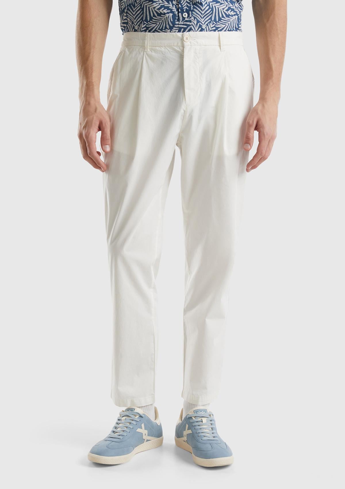  Erkek Krem Pamuk Karışımlı 4 Cepli Chino Pantolon