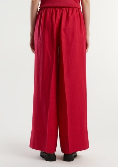  Kadın Fuşya %100 Keten Beli Lastikli Geniş Kesim Pantolon