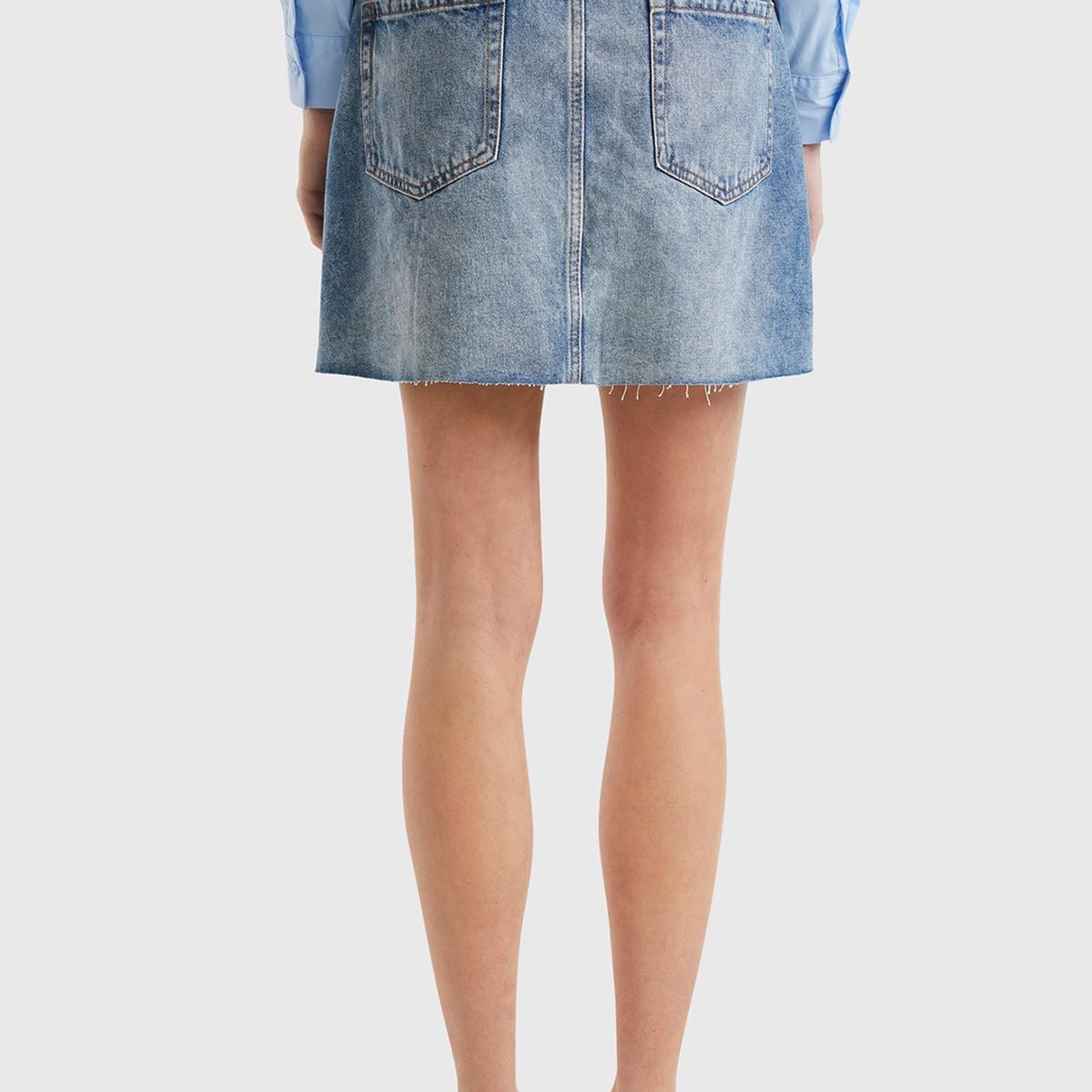 Kadın Lacivert %100 Pamuk Ucu Dikişsiz 5 Cepli Mini Denim Etek