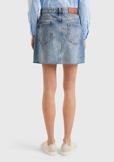  Kadın Lacivert %100 Pamuk Ucu Dikişsiz 5 Cepli Mini Denim Etek