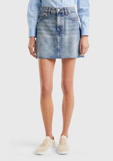  Kadın Lacivert %100 Pamuk Ucu Dikişsiz 5 Cepli Mini Denim Etek