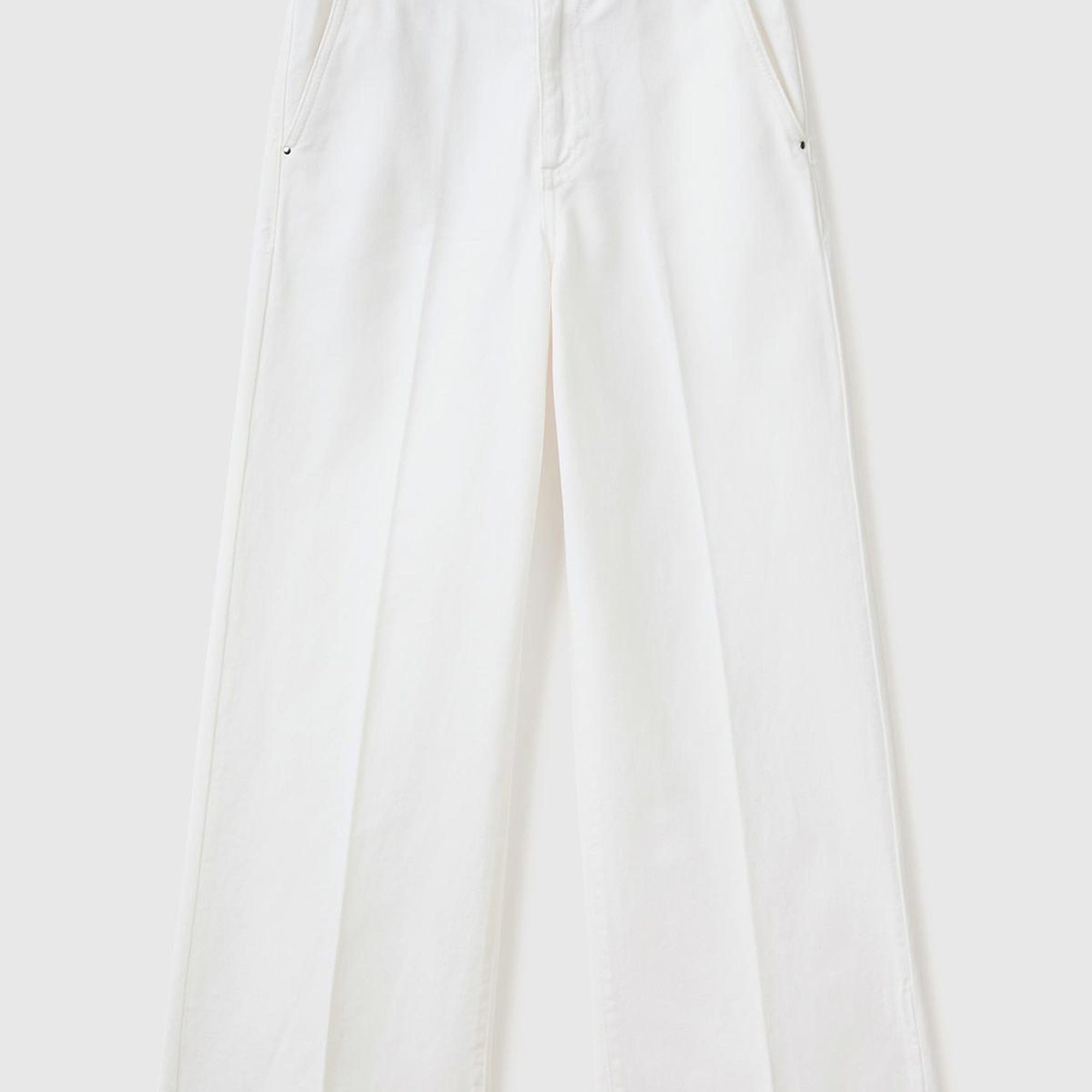 Kadın Beyaz Beli Lastikli Geniş Paça Denim Pantolon