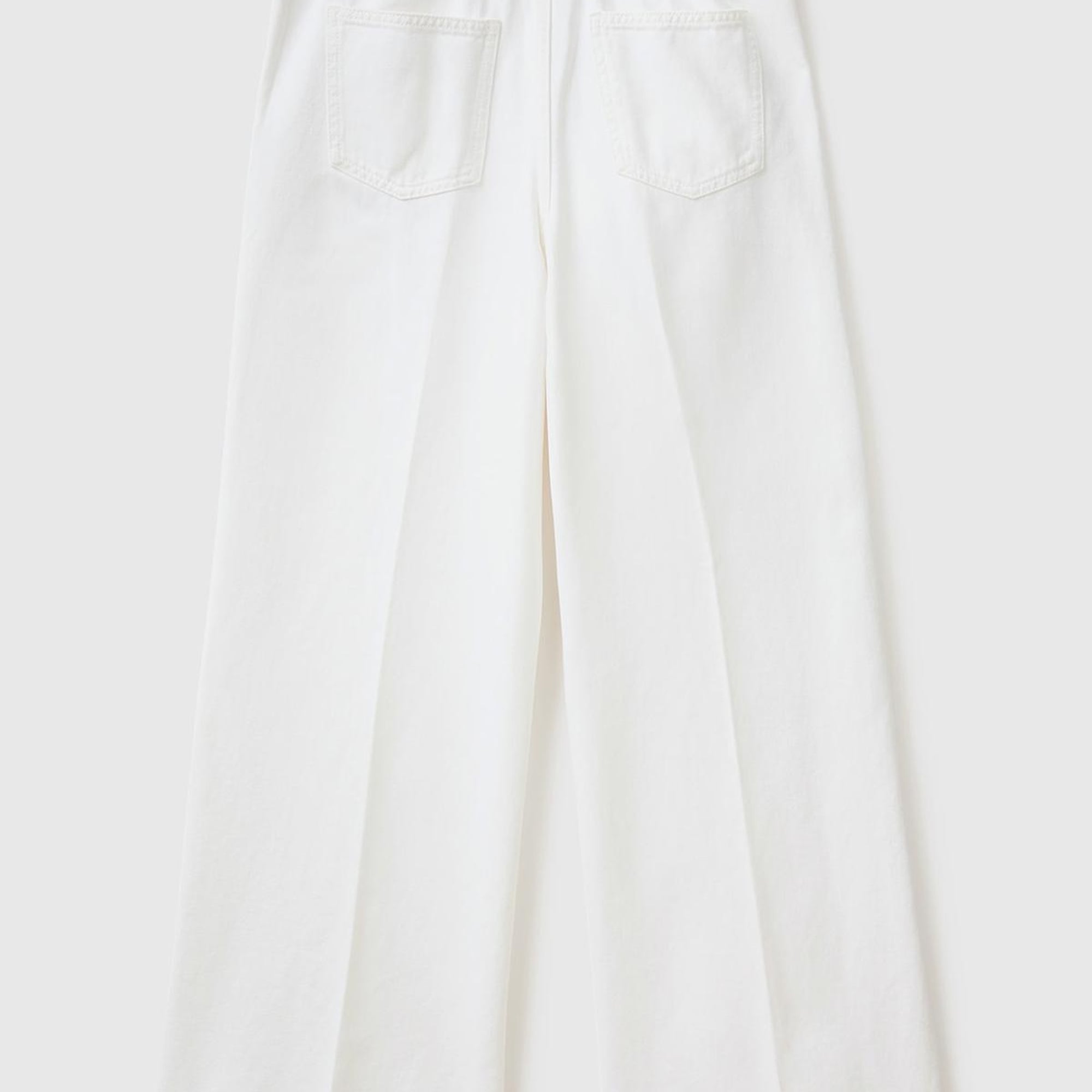 Kadın Beyaz Beli Lastikli Geniş Paça Denim Pantolon