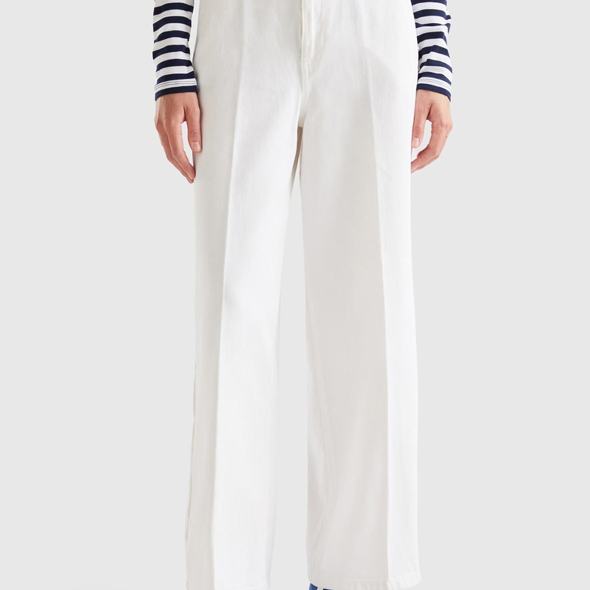 Kadın Beyaz Beli Lastikli Geniş Paça Denim Pantolon