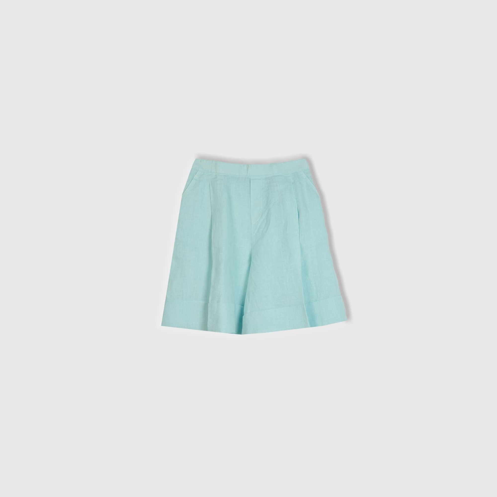 Kadın %100 Keten Beli Lastikli  Bermuda Şort