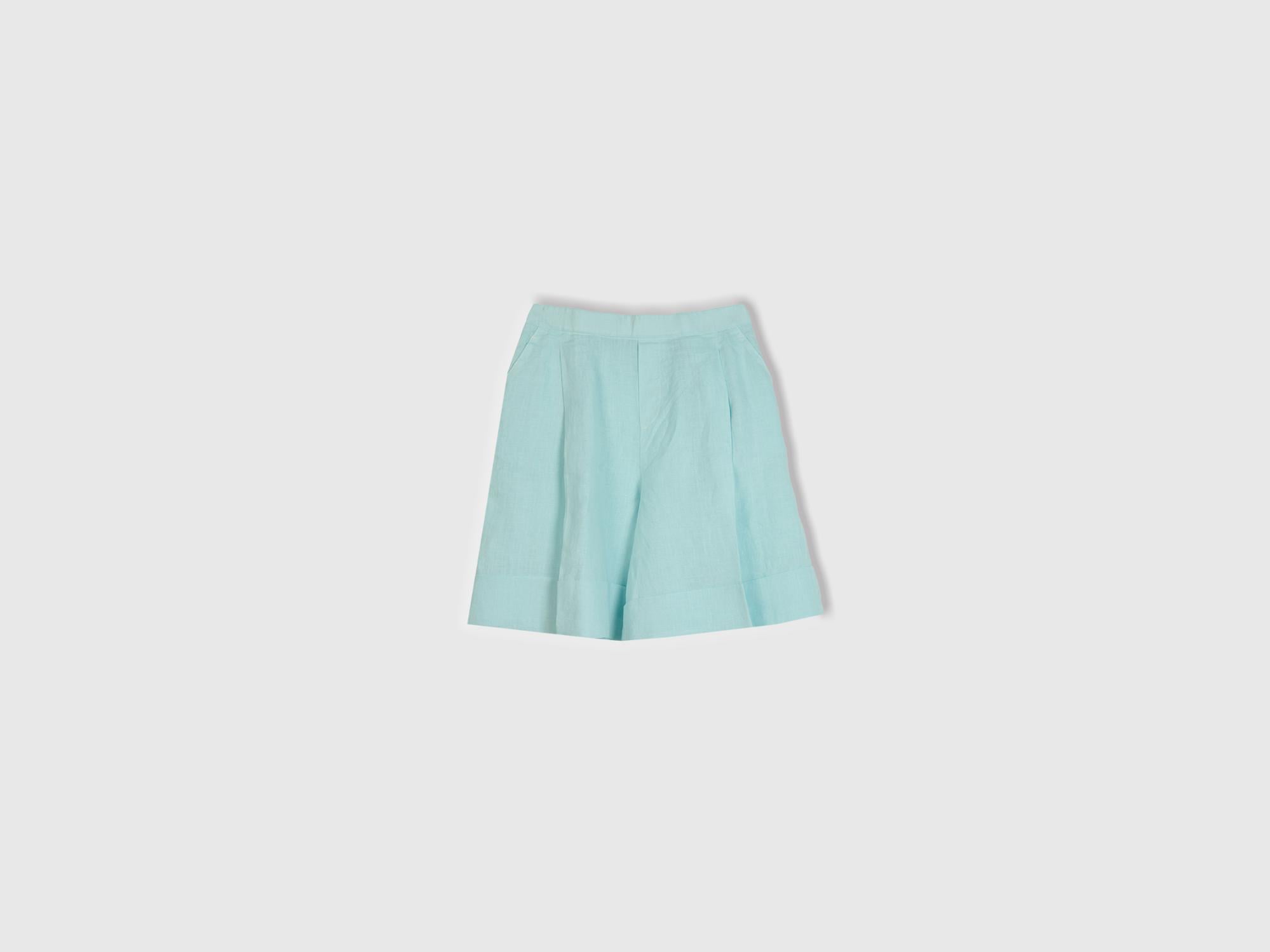  Kadın %100 Keten Beli Lastikli  Bermuda Şort