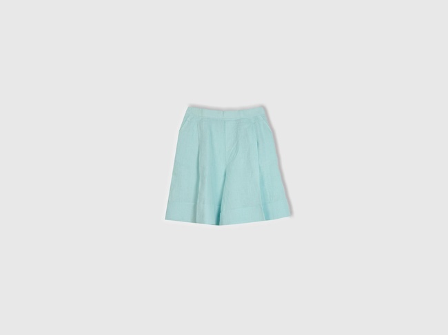  Kadın %100 Keten Beli Lastikli  Bermuda Şort