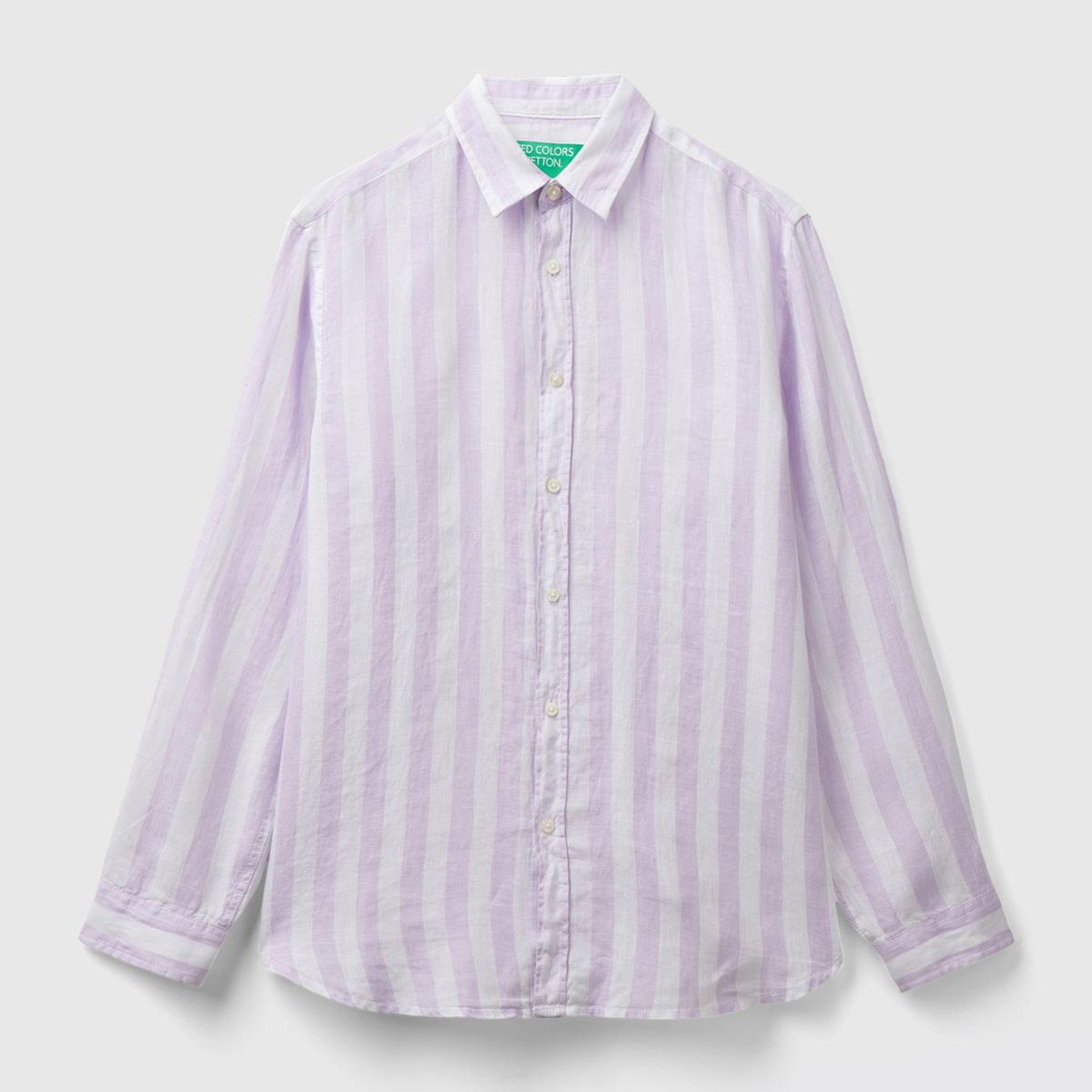 Erkek Beyaz-Lila %100 Keten Gömlek