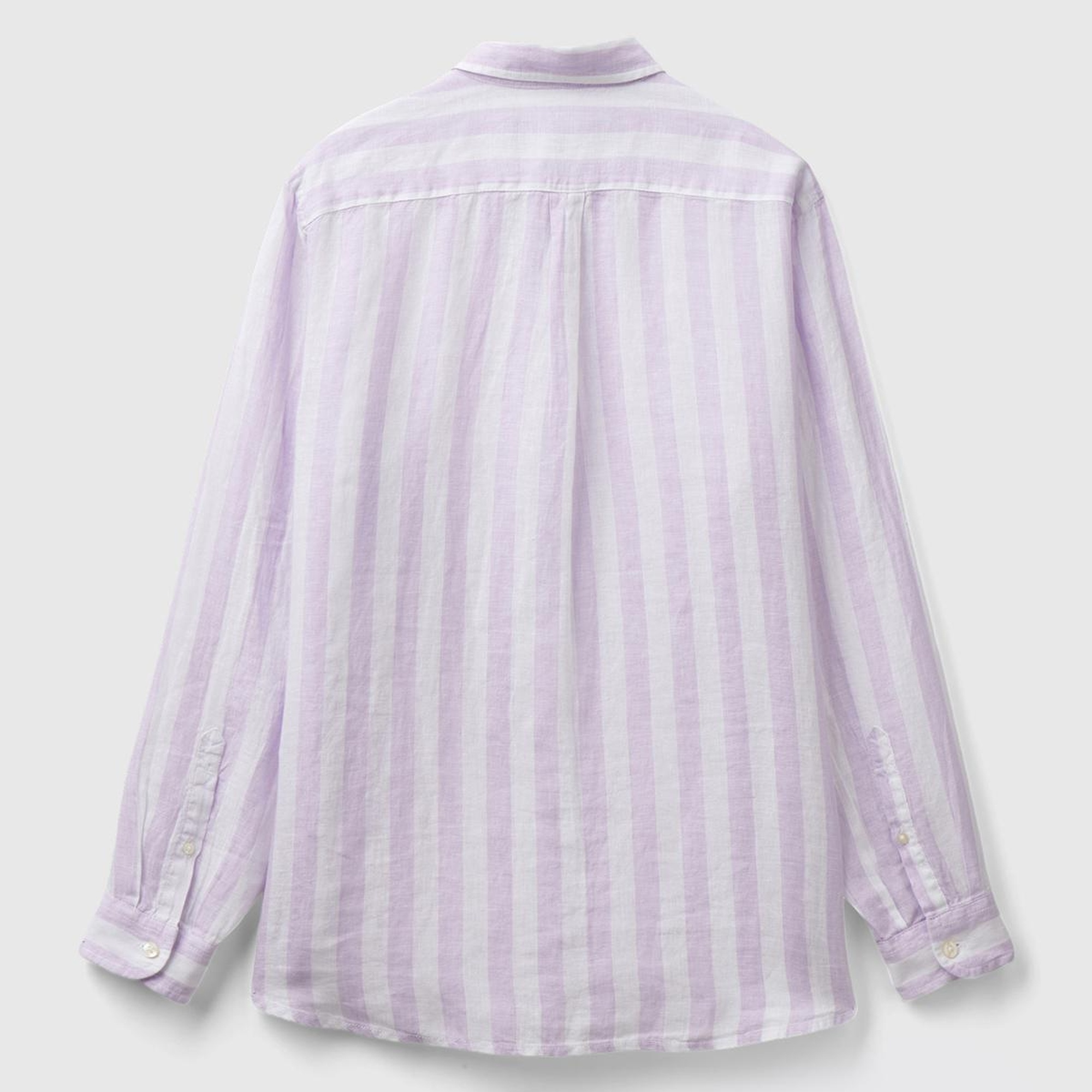 Erkek Beyaz-Lila %100 Keten Gömlek