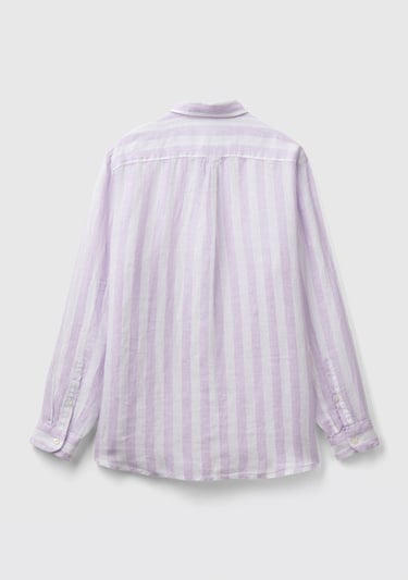  Erkek Beyaz-Lila %100 Keten Gömlek