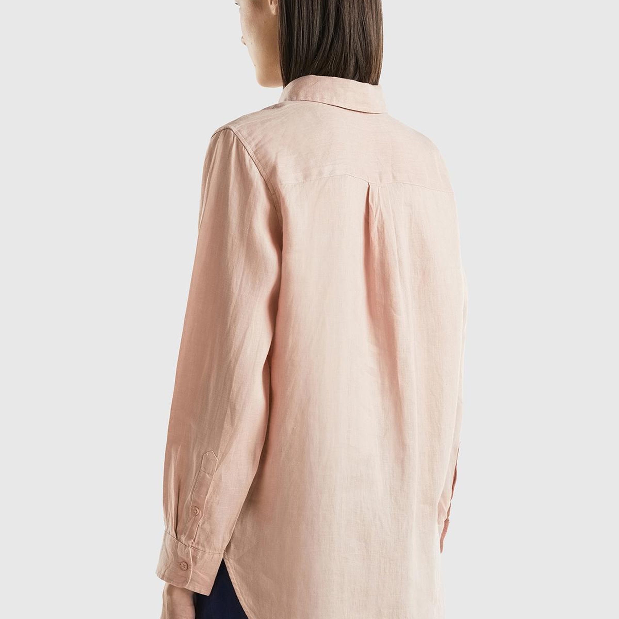 Kadın Pudra %100 Keten Gömlek