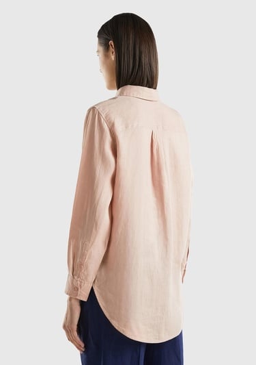  Kadın Pudra %100 Keten Gömlek