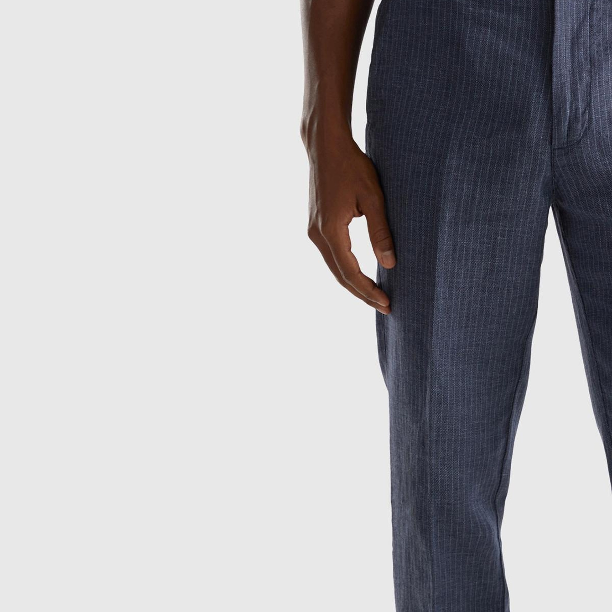 Erkek İndigo Keten Karışımlı Cebi Biyeli Pantolon