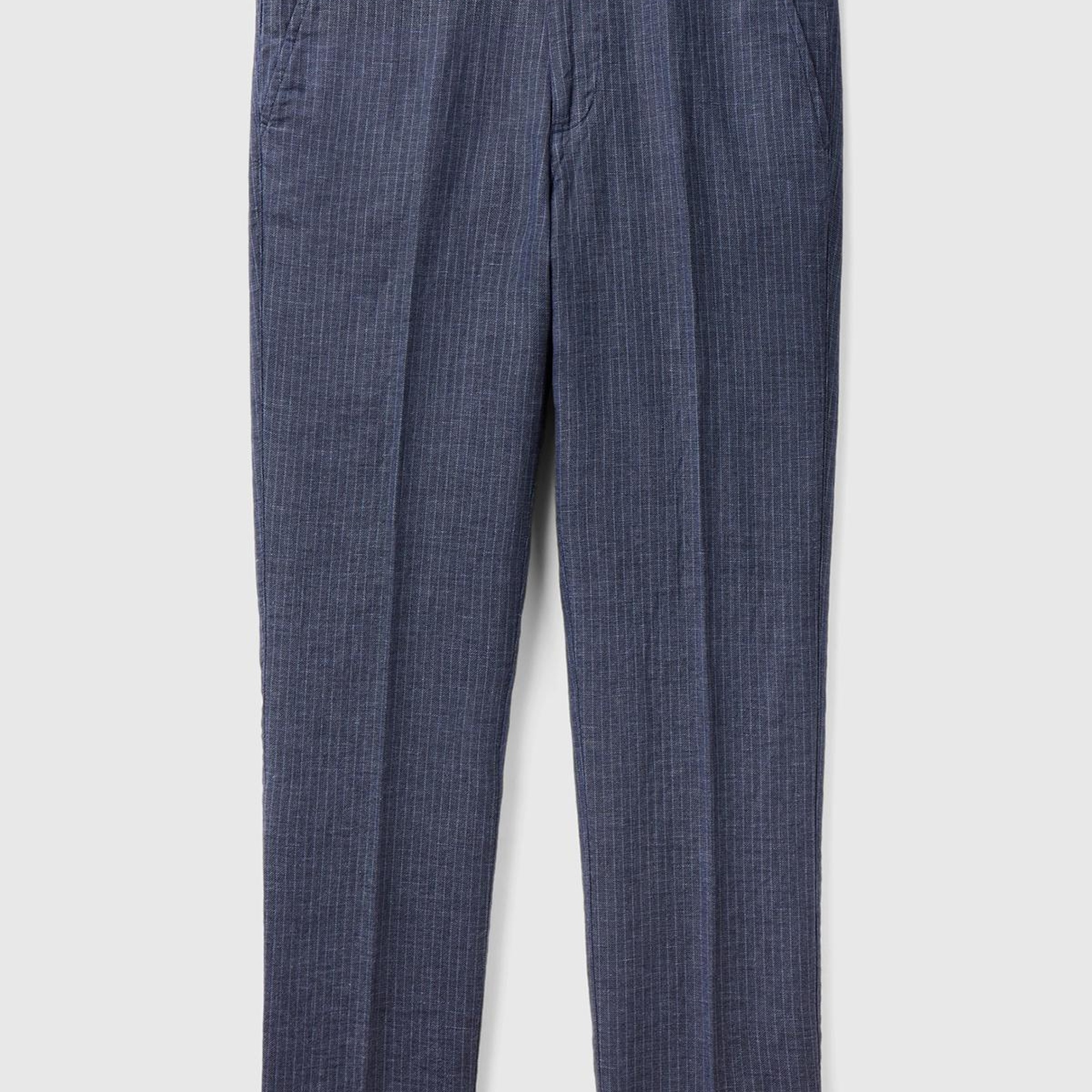 Erkek İndigo Keten Karışımlı Cebi Biyeli Pantolon