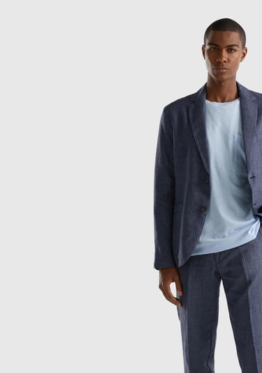  Erkek İndigo Keten Karışımlı Cebi Biyeli Pantolon