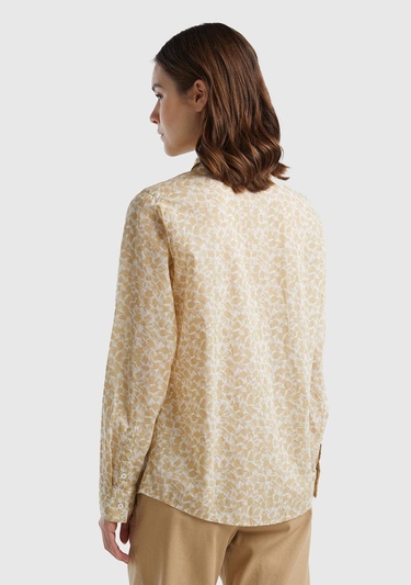  Kadın Bej Mix %100 Koton Desenli Gömlek