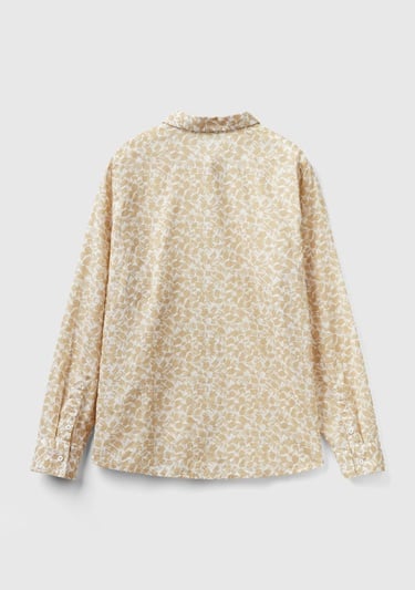  Kadın Bej Mix %100 Koton Desenli Gömlek