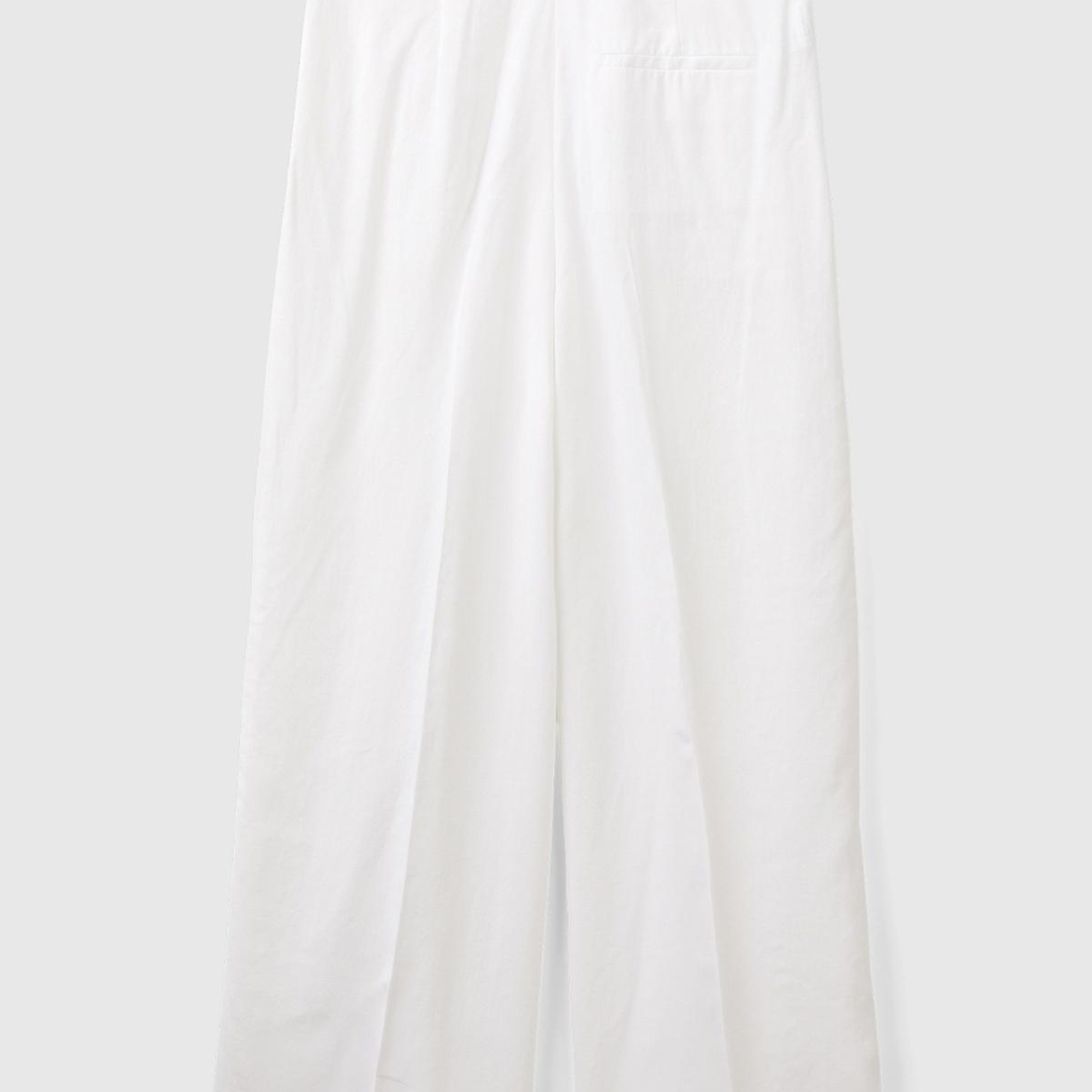 Kadın Beyaz Liyosel ve Keten Karışımlı Önü Pilili Pantolon