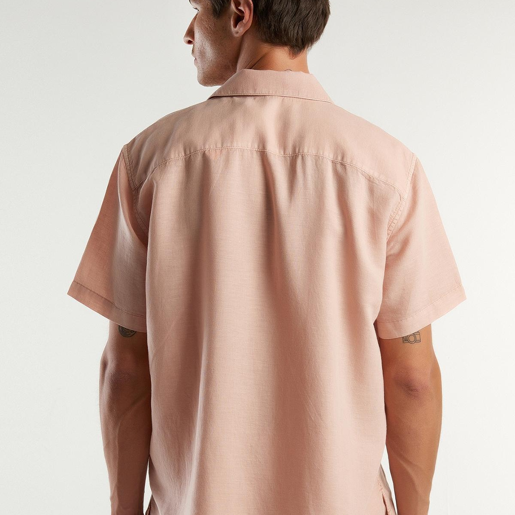 Erkek Taş Keten&Koton Karışımlı Kısa Kollu Regular Fit Gömlek