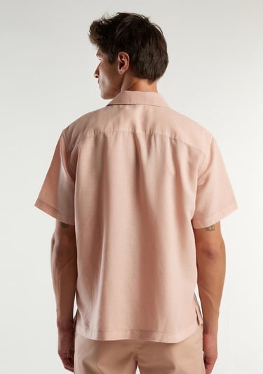  Erkek Taş Keten&Koton Karışımlı Kısa Kollu Regular Fit Gömlek