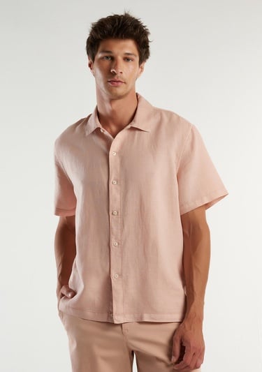  Erkek Taş Keten&Koton Karışımlı Kısa Kollu Regular Fit Gömlek
