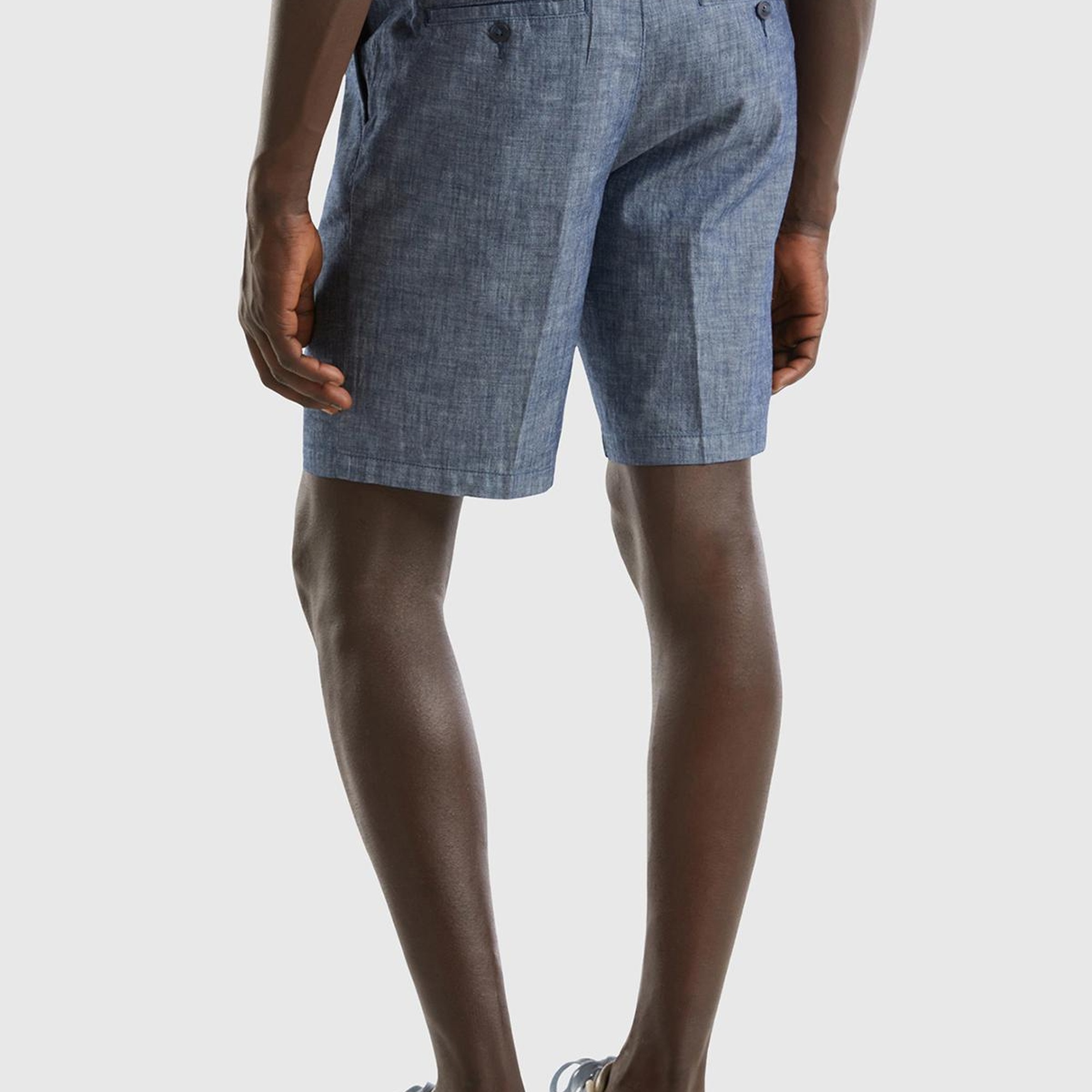 Erkek İndigo %100 Pamuk Önü Pileli Bermuda Şort