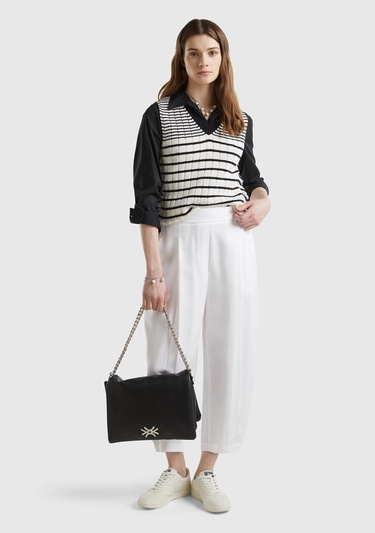  Kadın Beyaz %100 Liyosel Bol Kesim Beli Lastikli Pantolon