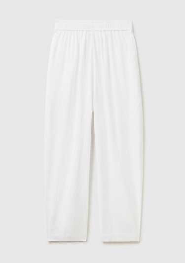  Kadın Beyaz %100 Liyosel Bol Kesim Beli Lastikli Pantolon