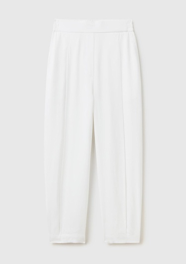  Kadın Beyaz %100 Liyosel Bol Kesim Beli Lastikli Pantolon