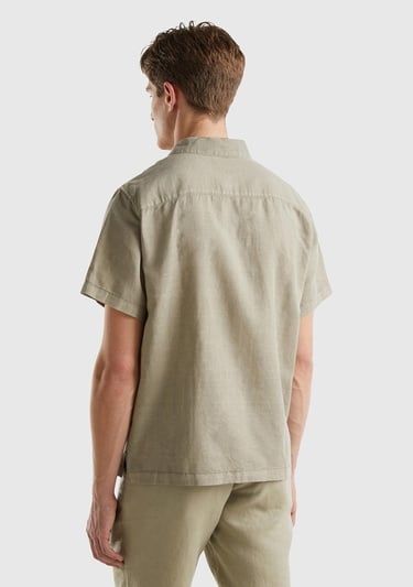  Erkek Haki Keten&Koton Karışımlı Kısa Kollu Regular Fit Gömlek