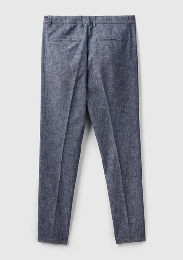  Erkek İndigo %100 Pamuk Önü Pileli 4 Cepli Pantolon