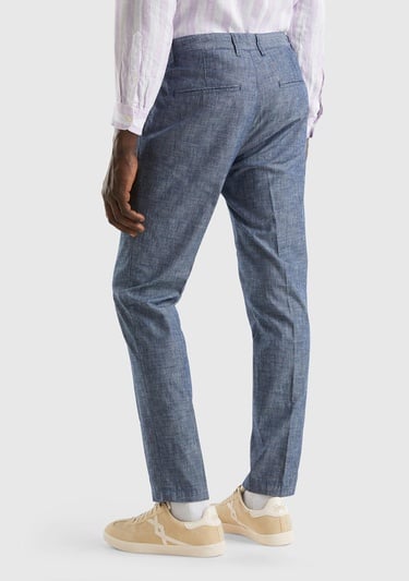  Erkek İndigo %100 Pamuk Önü Pileli 4 Cepli Pantolon