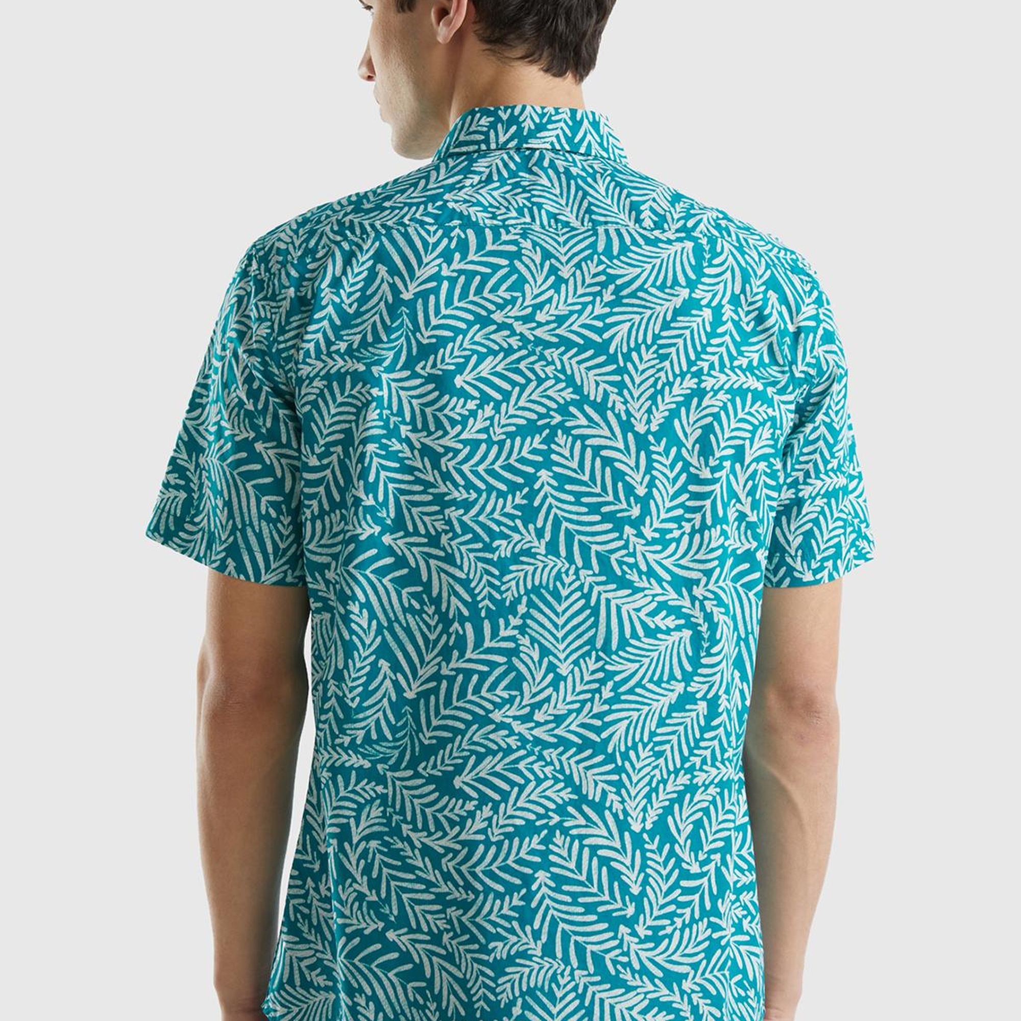 Erkek Yeşil Mix %100 Pamuk Tamamı Baskılı Göğüs Cepli Kısa Kollu Gömlek