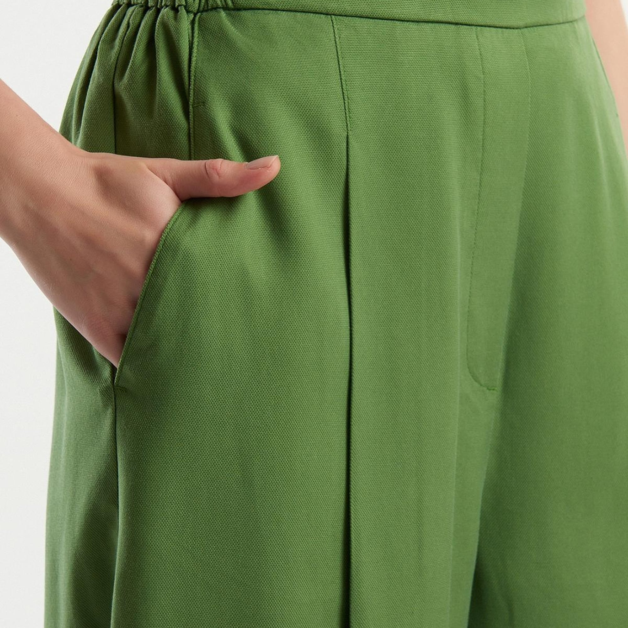 Kadın Soluk Yeşil %100 Liyosel Bol Kesim Beli Lastikli Pantolon