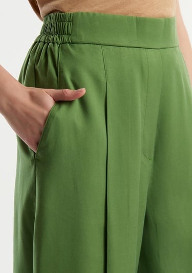  Kadın Soluk Yeşil %100 Liyosel Bol Kesim Beli Lastikli Pantolon