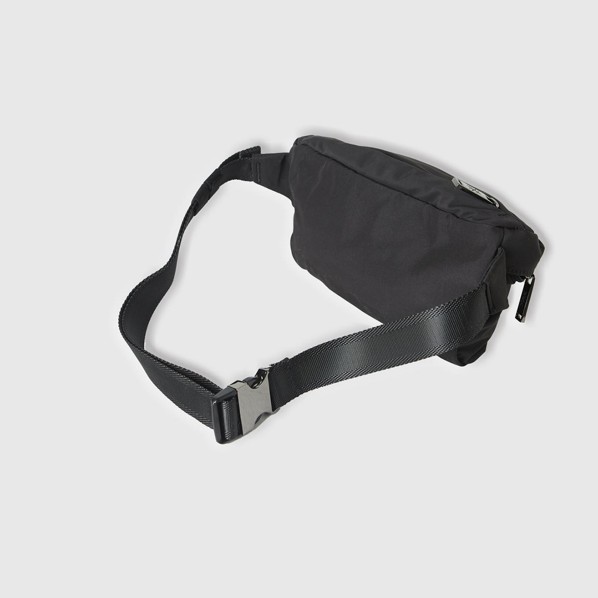 Erkek Siyah Fermuarlı Metal Tokalı Logo Baskılı Bel Çantası