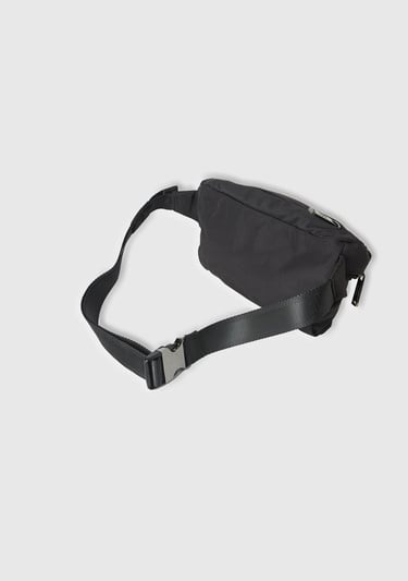  Erkek Siyah Fermuarlı Metal Tokalı Logo Baskılı Bel Çantası