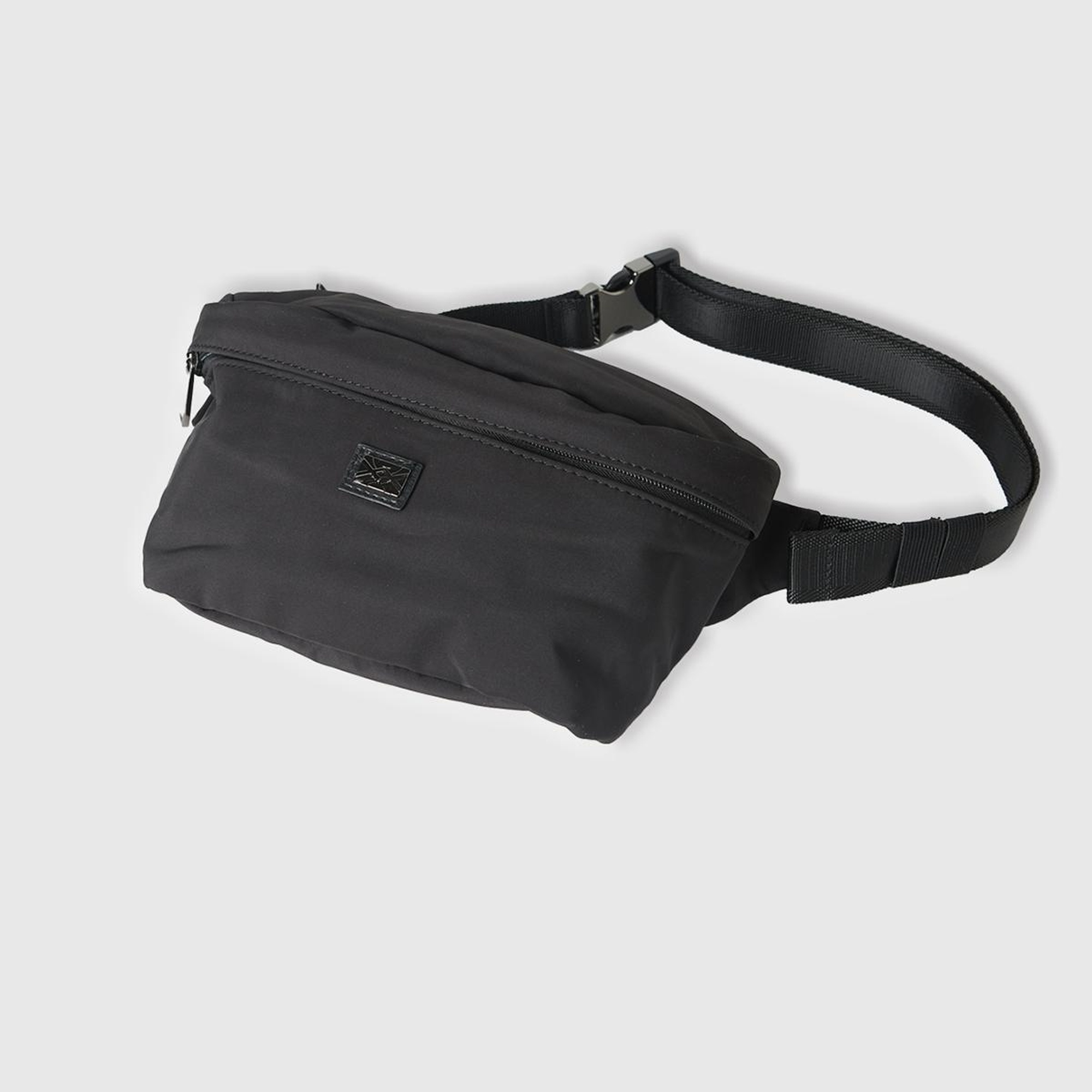 Erkek Siyah Fermuarlı Metal Tokalı Logo Baskılı Bel Çantası