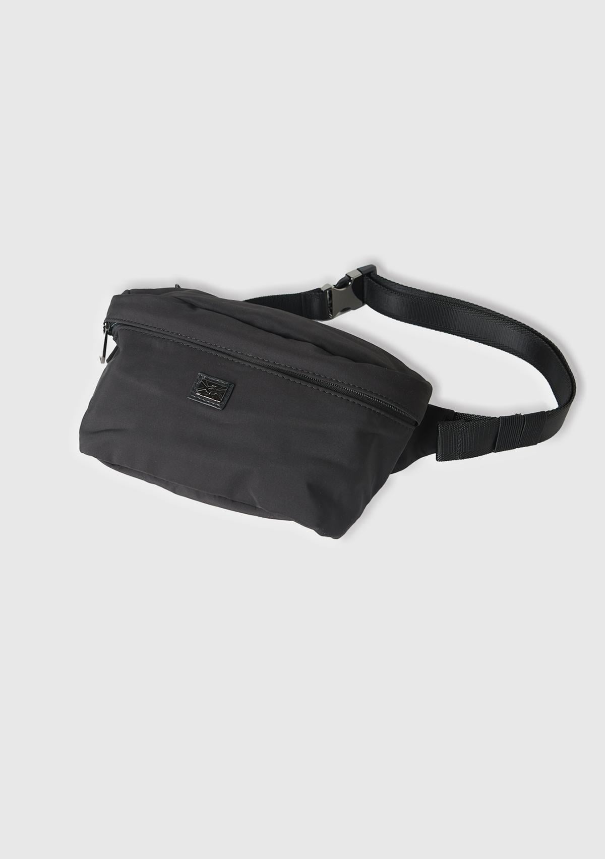  Erkek Siyah Fermuarlı Metal Tokalı Logo Baskılı Bel Çantası