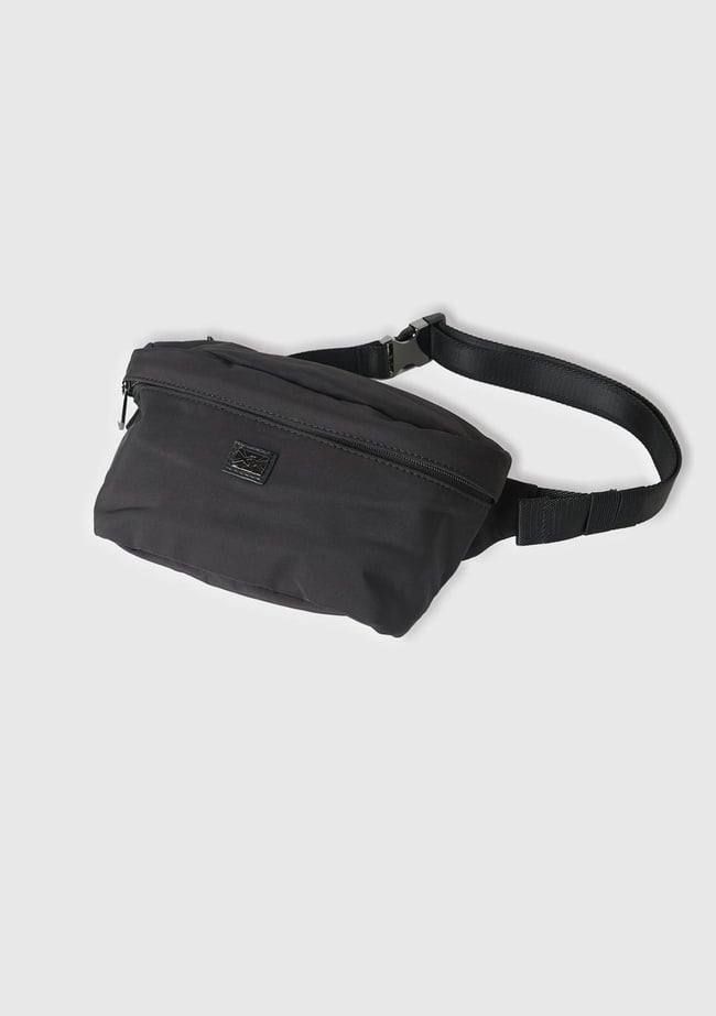  Erkek Siyah Fermuarlı Metal Tokalı Logo Baskılı Bel Çantası