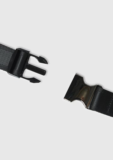  Erkek Lacivert Fermuarlı Metal Tokalı Logo Baskılı Bel Çantası